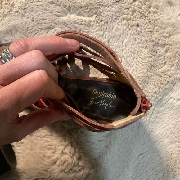 Farylrobin Free People Sandal Woven Brown Leather‎ Size 10 Heeled Open Toe - Picture 8 of 10